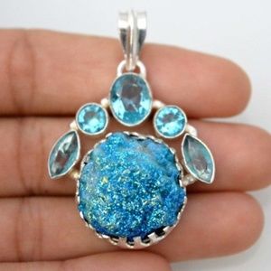 Dazzling Titanium Druzy-Genuine Quartz Pendant